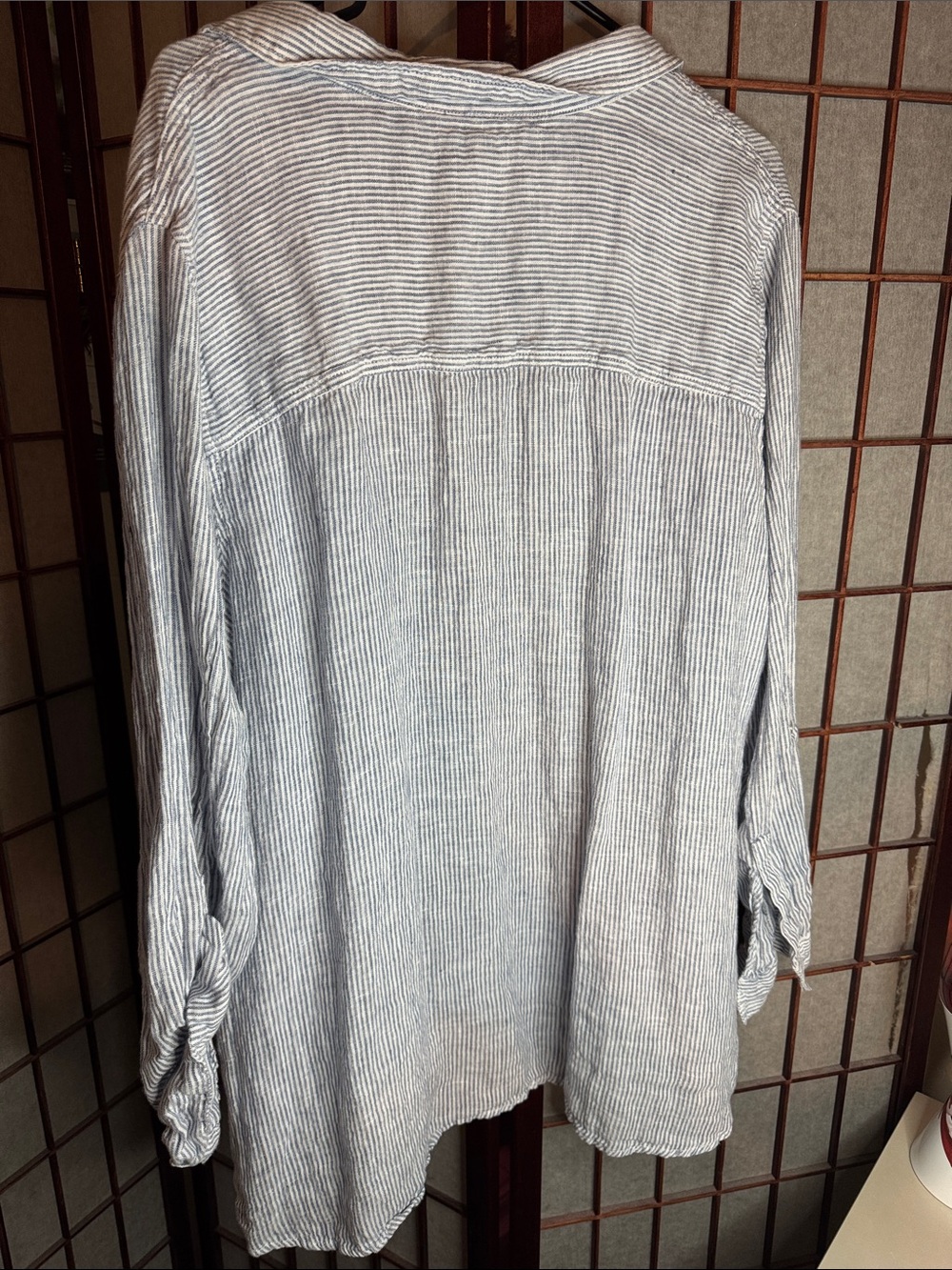 Sigrid Olsen Blue & White Striped Linen Button-Down Shirt - Picture 3 of 3
